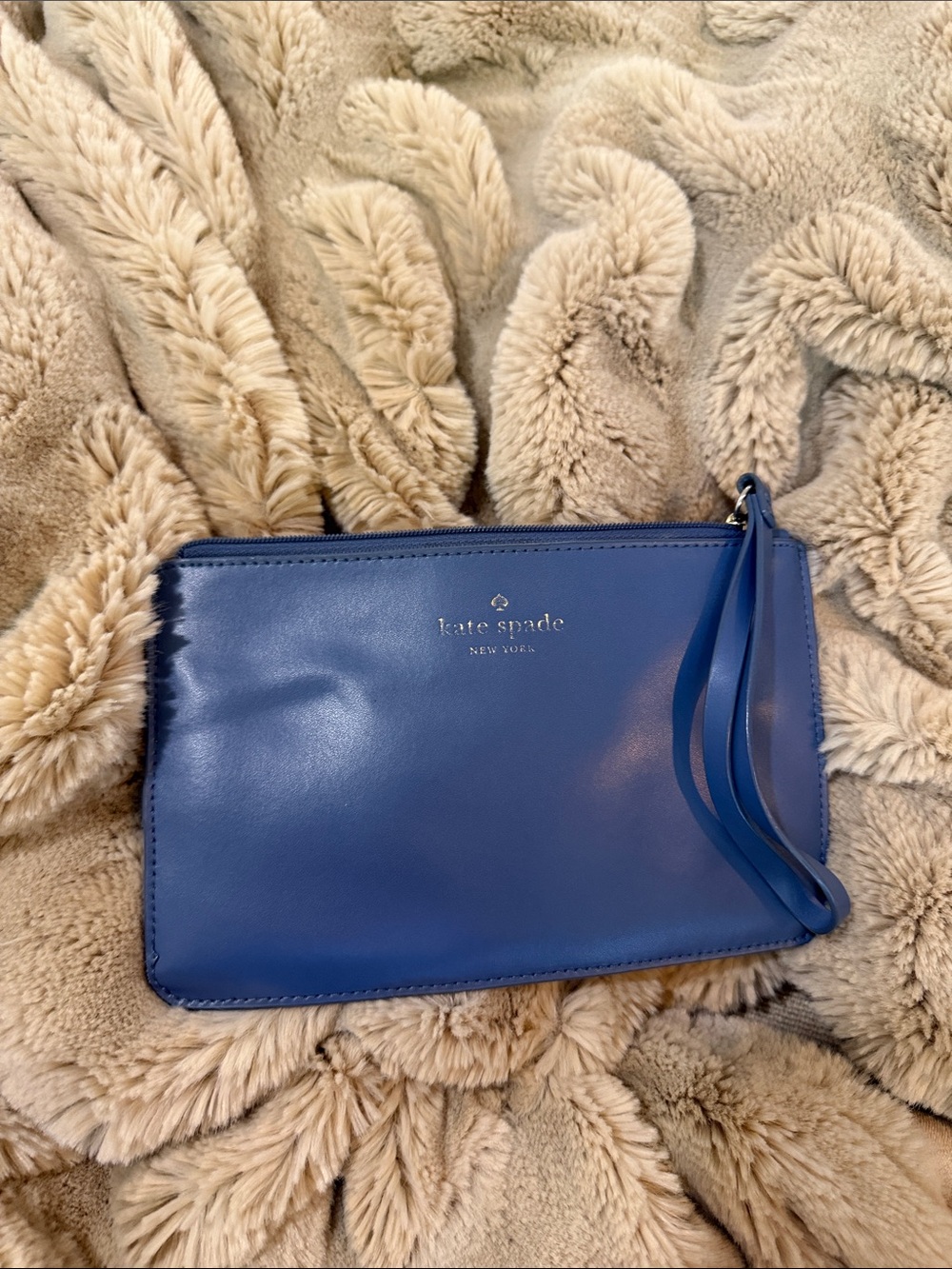 Kate Spade cobalt blue soft leather wristlet clutch